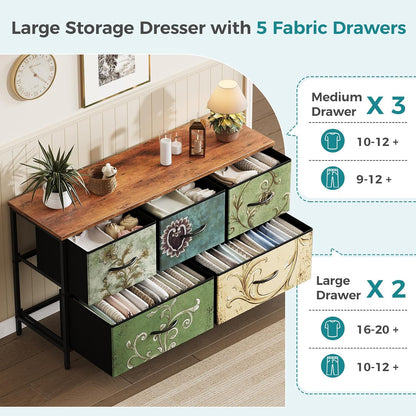 5 Drawer Dresser for Bedroom, Storage Organizer for Closet, Khaki