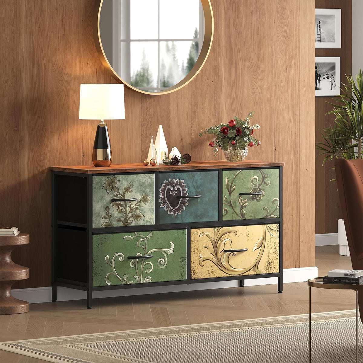 5 Drawer Dresser for Bedroom, Storage Organizer for Closet, Khaki