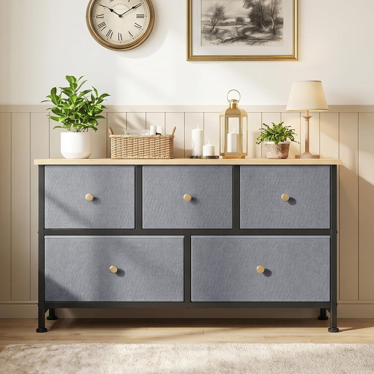 5 Drawer Dresser for Bedroom, Storage Organizer for Closet, Khaki