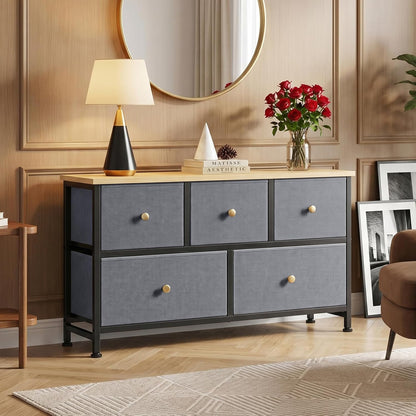 5 Drawer Dresser for Bedroom, Storage Organizer for Closet, Khaki
