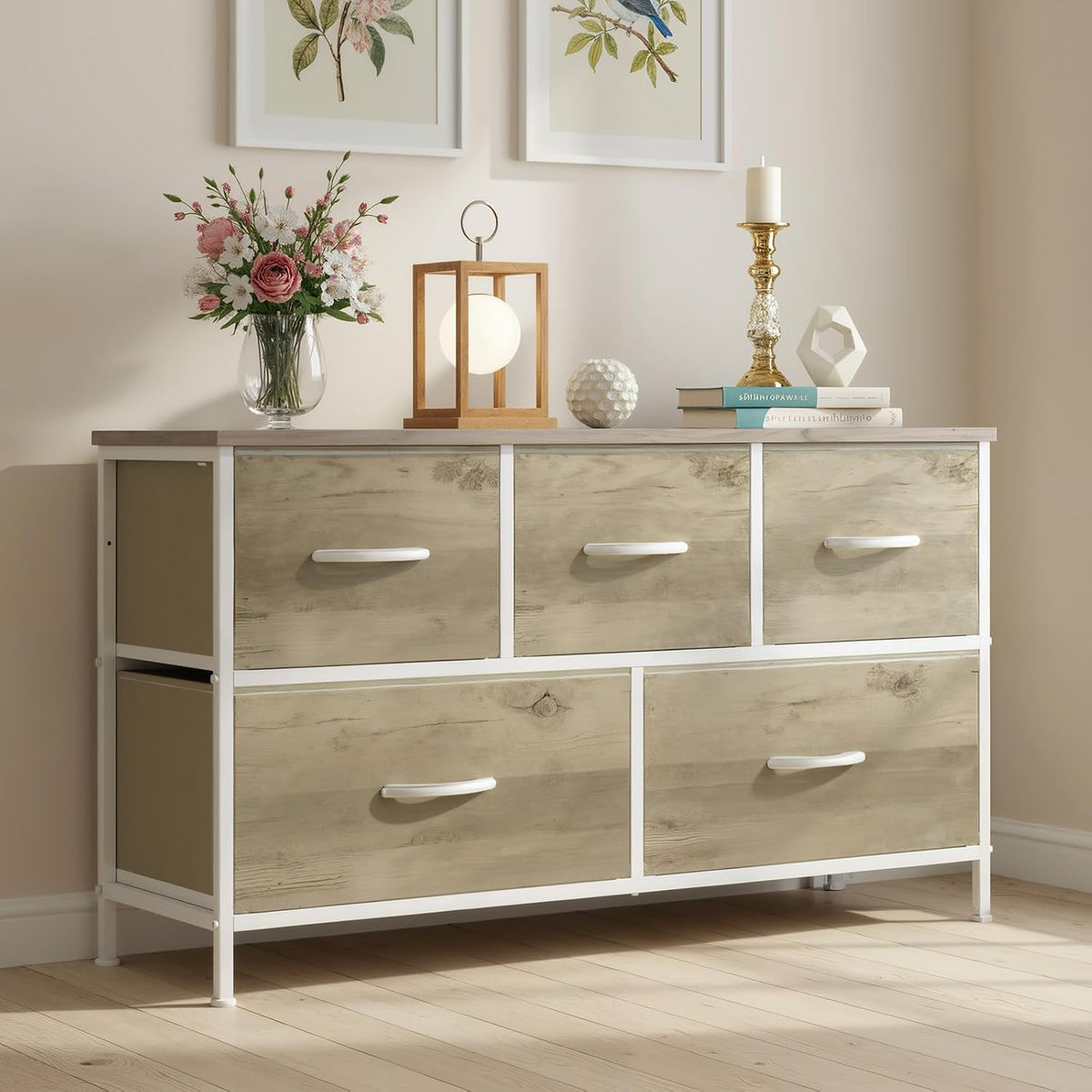 5 Drawer Dresser for Bedroom, Storage Organizer for Closet, Khaki
