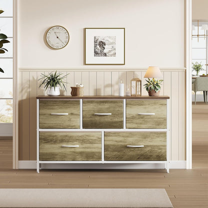 5 Drawer Dresser for Bedroom, Storage Organizer for Closet, Khaki