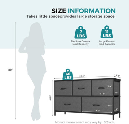 5 Drawer Dresser for Bedroom, Storage Organizer for Closet, Khaki