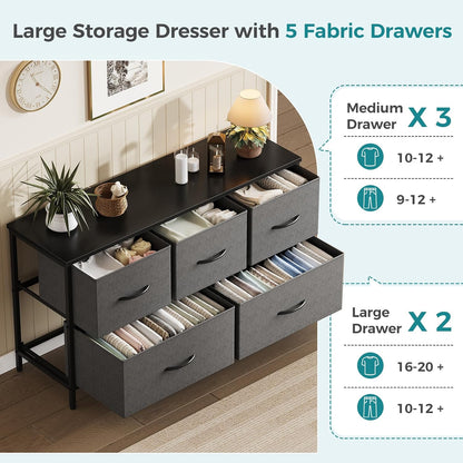5 Drawer Dresser for Bedroom, Storage Organizer for Closet, Khaki