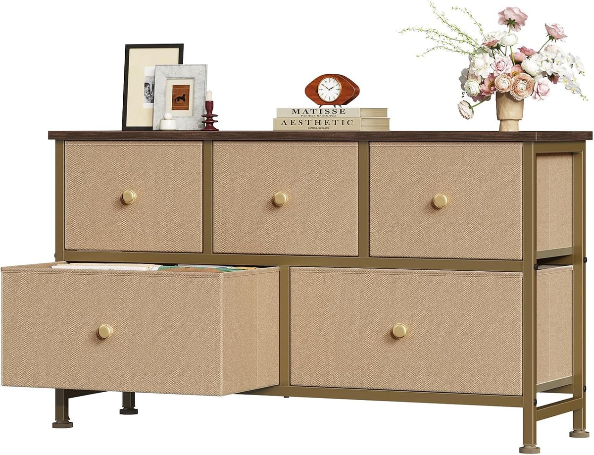 5 Drawer Dresser for Bedroom, Storage Organizer for Closet, Khaki