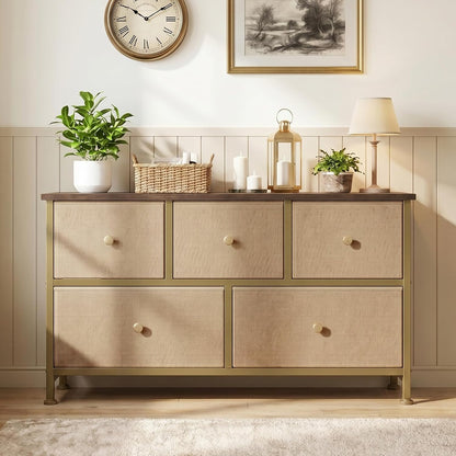 5 Drawer Dresser for Bedroom, Storage Organizer for Closet, Khaki