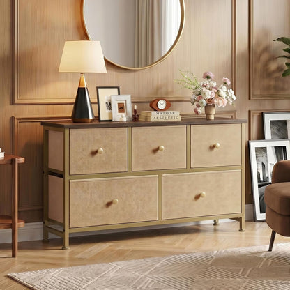 5 Drawer Dresser for Bedroom, Storage Organizer for Closet, Khaki
