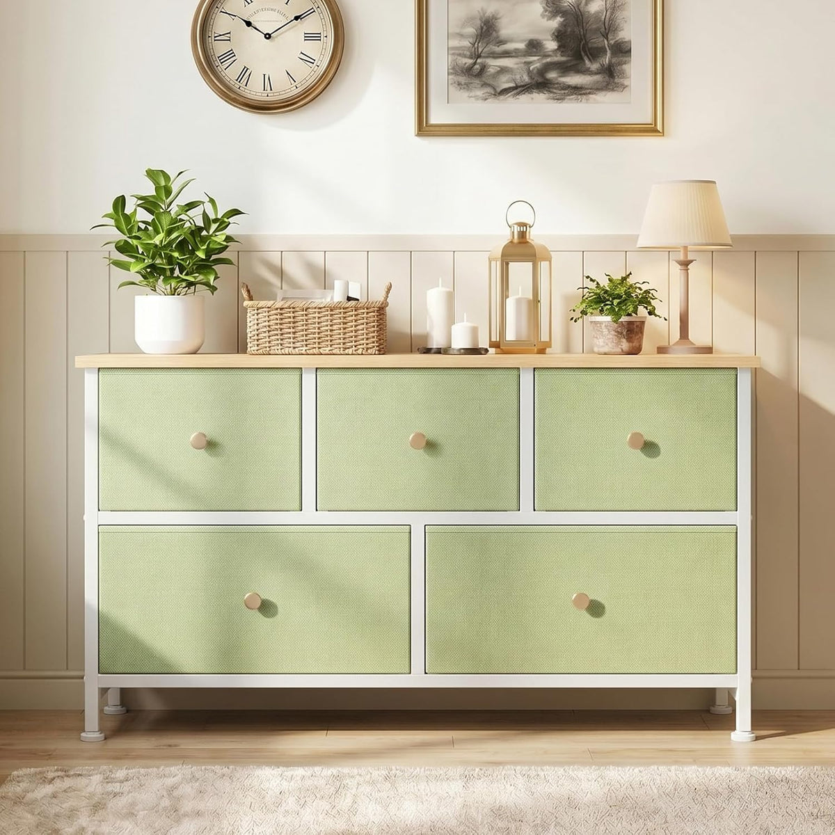 5 Drawer Dresser for Bedroom, Storage Organizer for Closet, Khaki