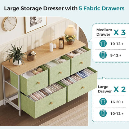 5 Drawer Dresser for Bedroom, Storage Organizer for Closet, Khaki