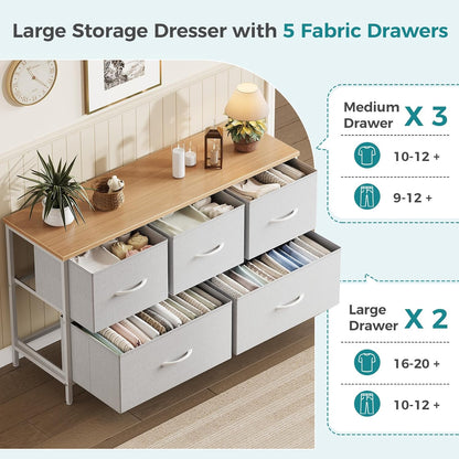 5 Drawer Dresser for Bedroom, Storage Organizer for Closet, Khaki