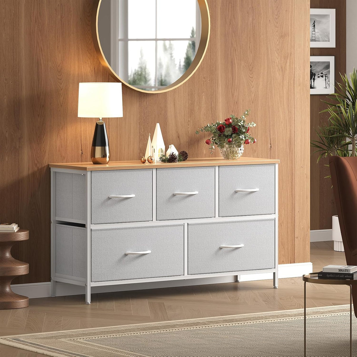 5 Drawer Dresser for Bedroom, Storage Organizer for Closet, Khaki