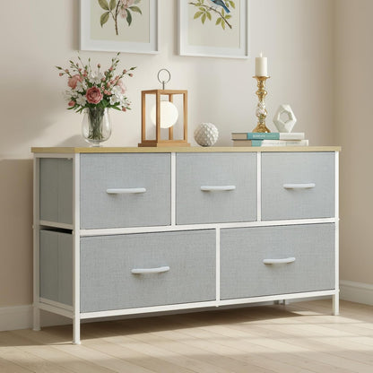 5 Drawer Dresser for Bedroom, Storage Organizer for Closet, Khaki