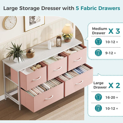 5 Drawer Dresser for Bedroom, Storage Organizer for Closet, Khaki