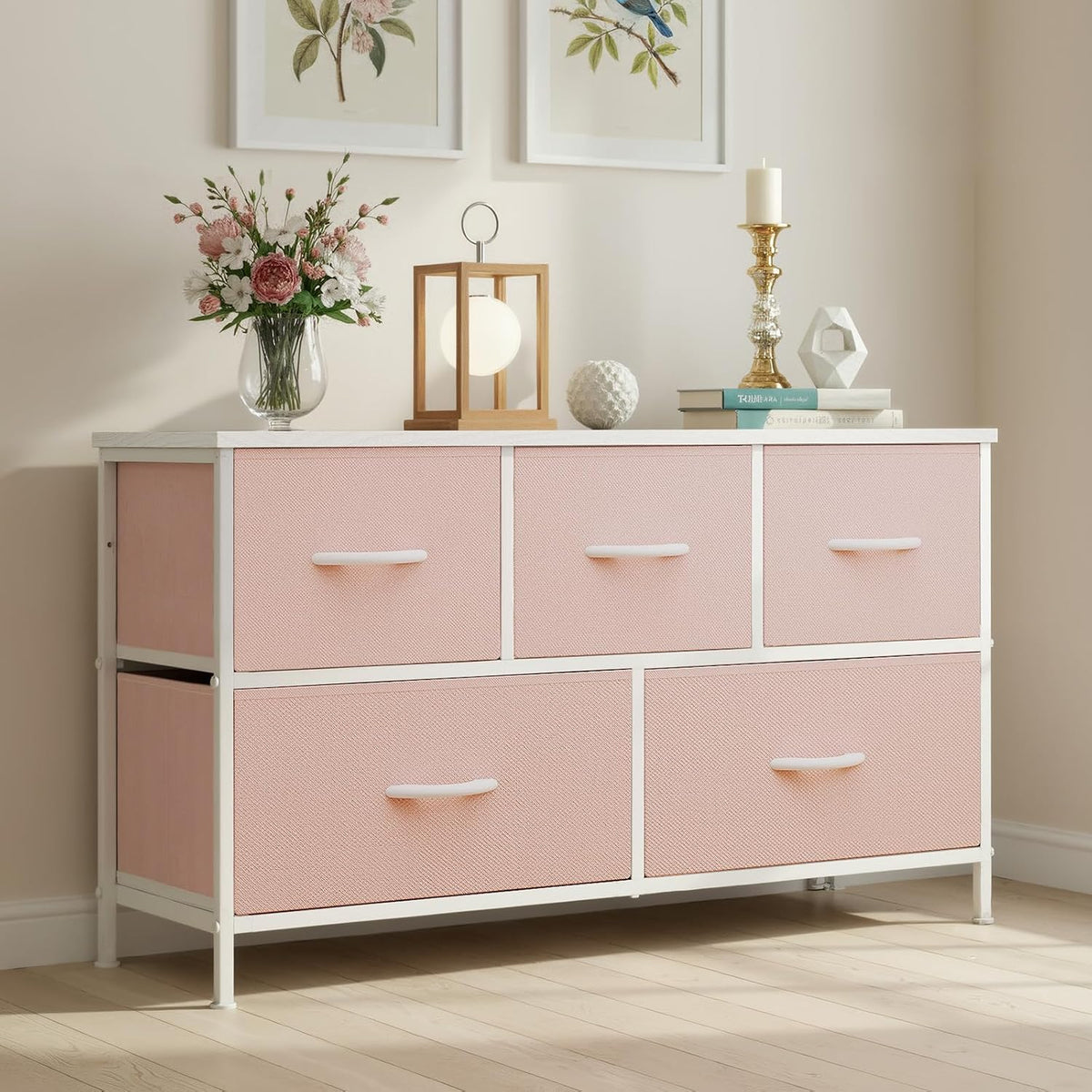5 Drawer Dresser for Bedroom, Storage Organizer for Closet, Khaki