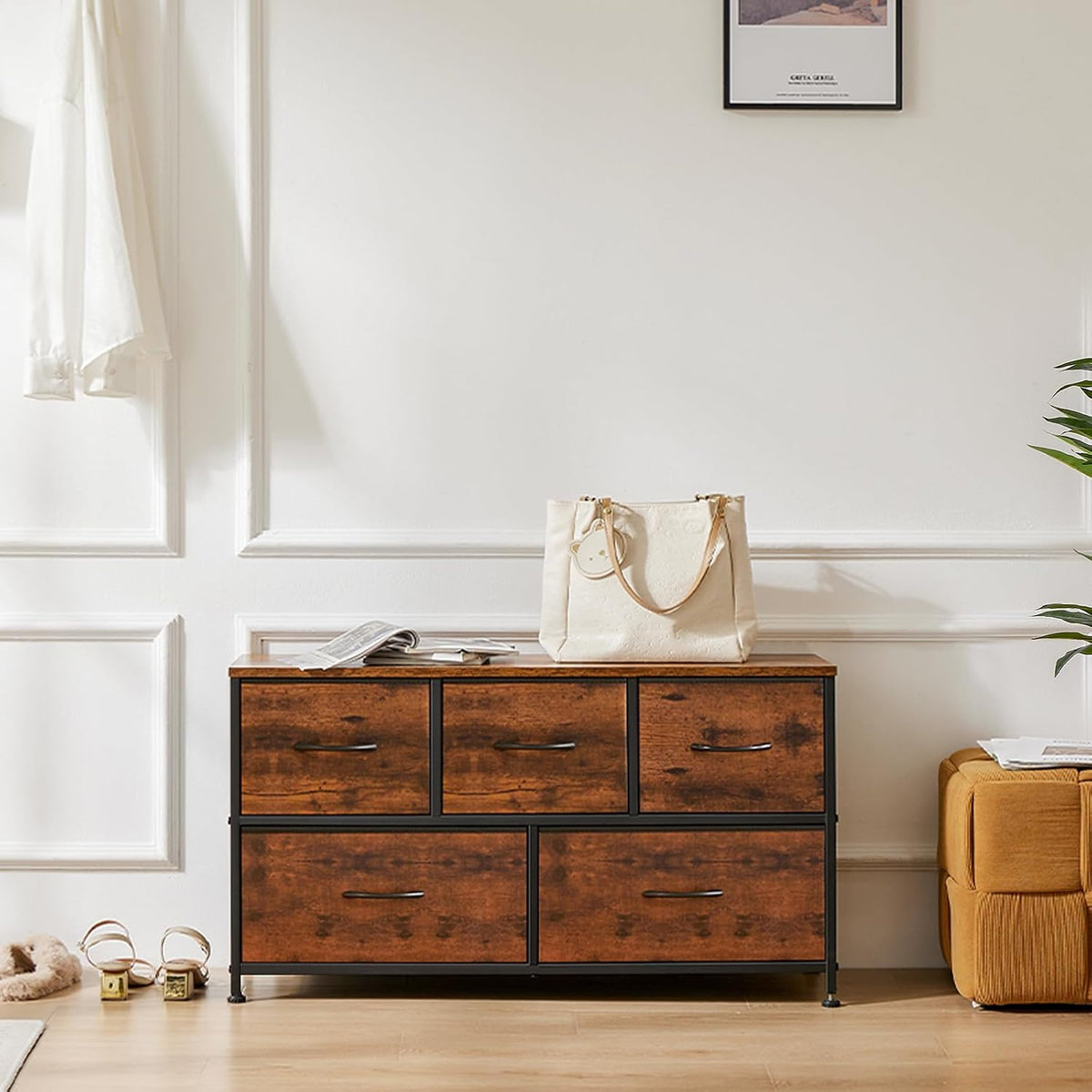 5 Drawer Dresser for Bedroom, Storage Organizer for Closet, Khaki