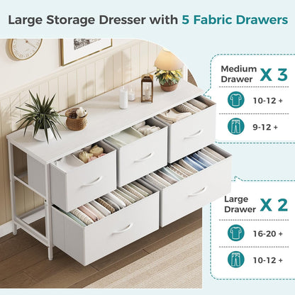 5 Drawer Dresser for Bedroom, Storage Organizer for Closet, Khaki
