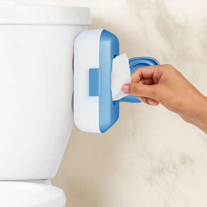 Loo Discreet Flushable Wipes Dispenser – Fits Standard Size Flushable Wipes Only – No-Drill Suction Mount Bathroom Holder with Lid for Toilet Tank, Tile, or Mirror