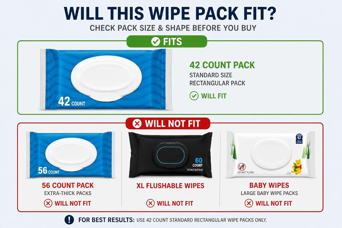 Loo Discreet Flushable Wipes Dispenser – Fits Standard Size Flushable Wipes Only – No-Drill Suction Mount Bathroom Holder with Lid for Toilet Tank, Tile, or Mirror