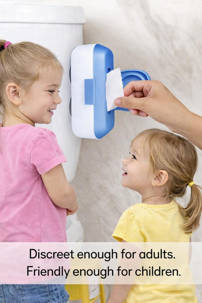 Loo Discreet Flushable Wipes Dispenser – Fits Standard Size Flushable Wipes Only – No-Drill Suction Mount Bathroom Holder with Lid for Toilet Tank, Tile, or Mirror