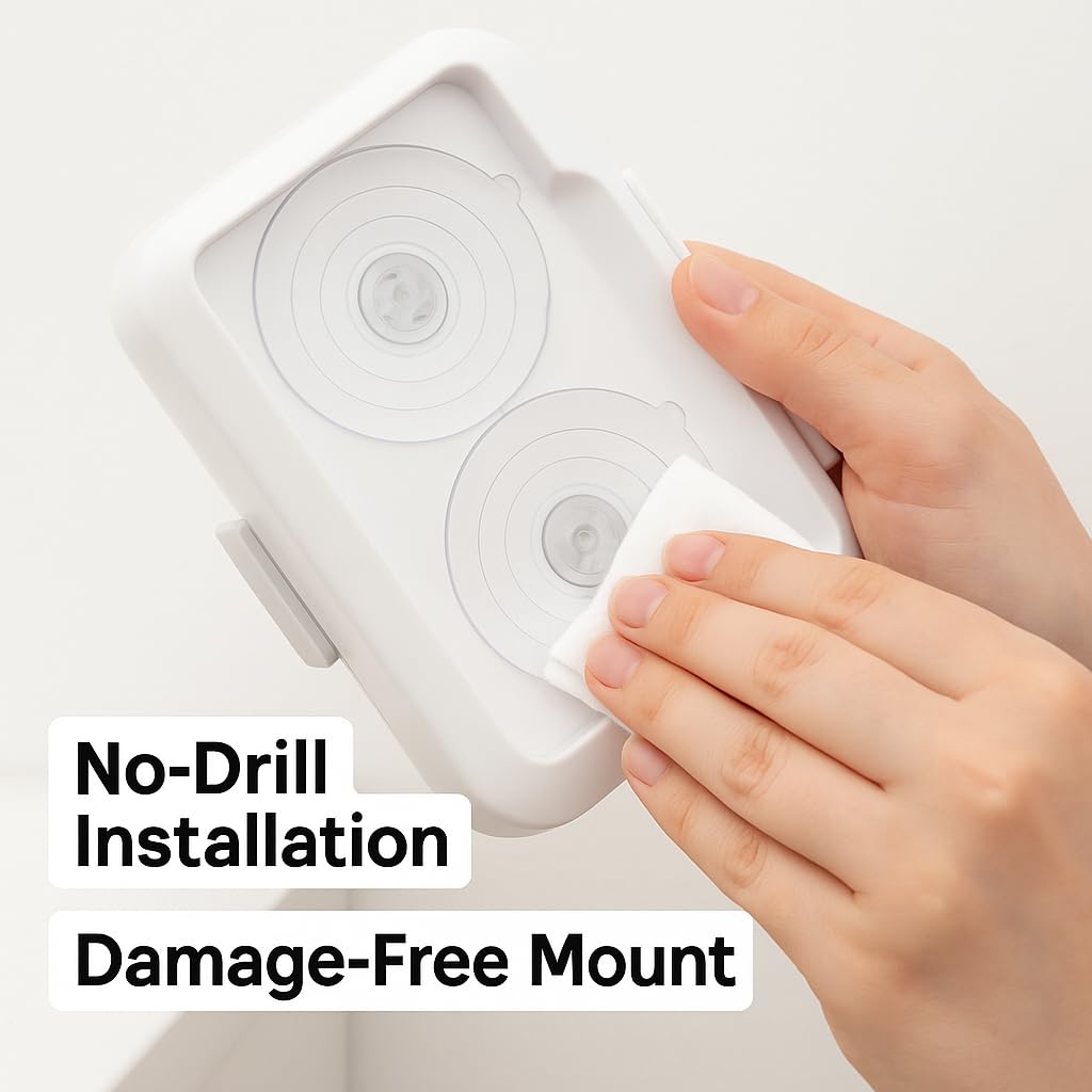 Loo Discreet Flushable Wipes Dispenser – Fits Standard Size Flushable Wipes Only – No-Drill Suction Mount Bathroom Holder with Lid for Toilet Tank, Tile, or Mirror