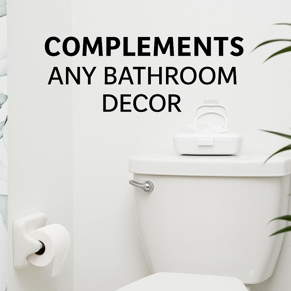Loo Discreet Flushable Wipes Dispenser – Fits Standard Size Flushable Wipes Only – No-Drill Suction Mount Bathroom Holder with Lid for Toilet Tank, Tile, or Mirror