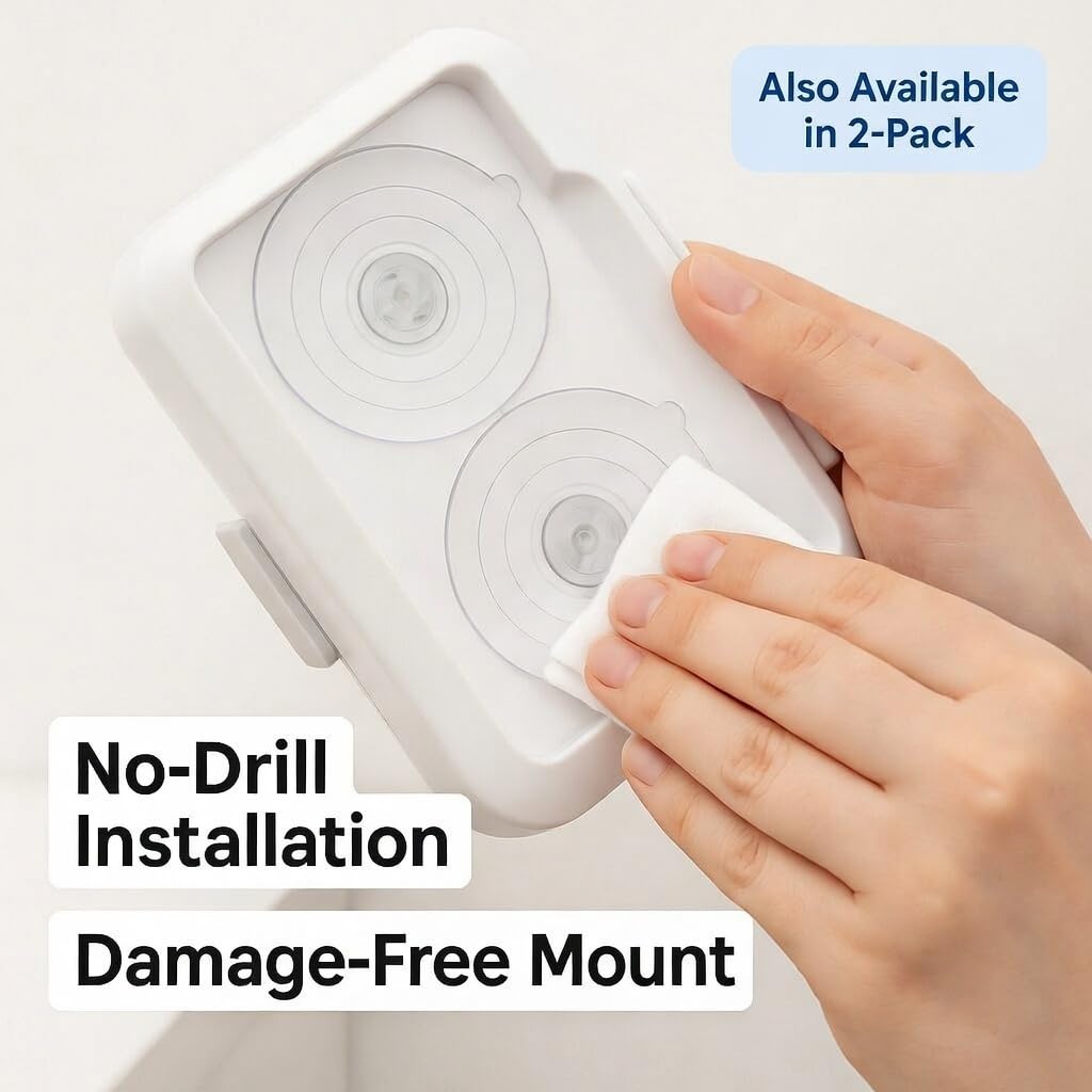 Loo Discreet Flushable Wipes Dispenser – Fits Standard Size Flushable Wipes Only – No-Drill Suction Mount Bathroom Holder with Lid for Toilet Tank, Tile, or Mirror