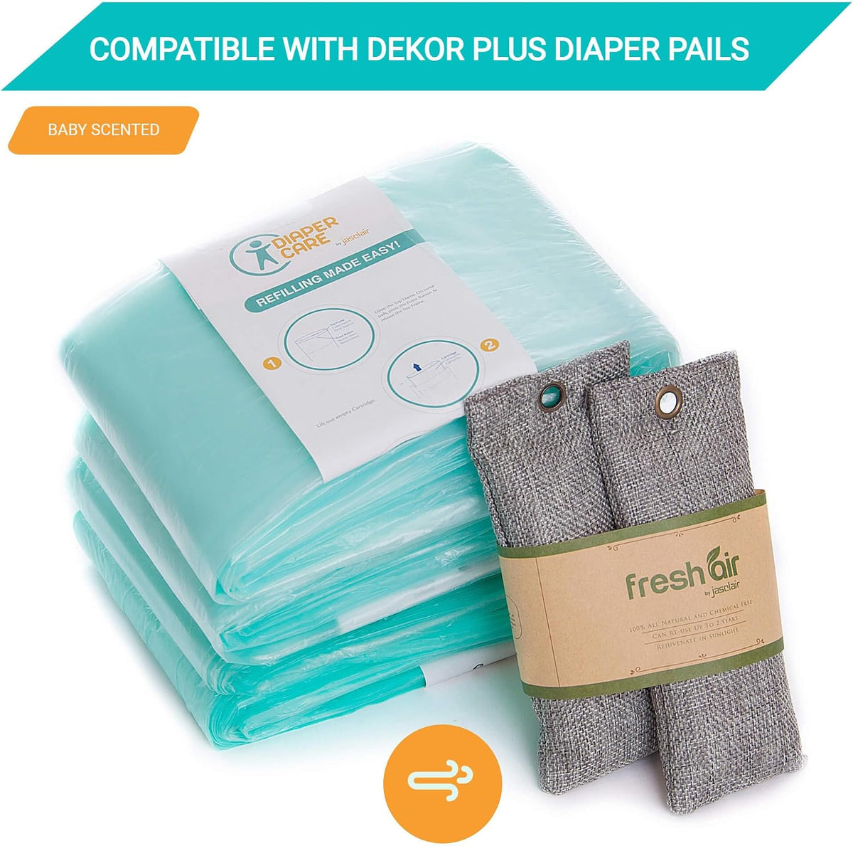 Refill Bags for Dekor Plus Diaper Pail - 4 Pack Odor-Control Liners