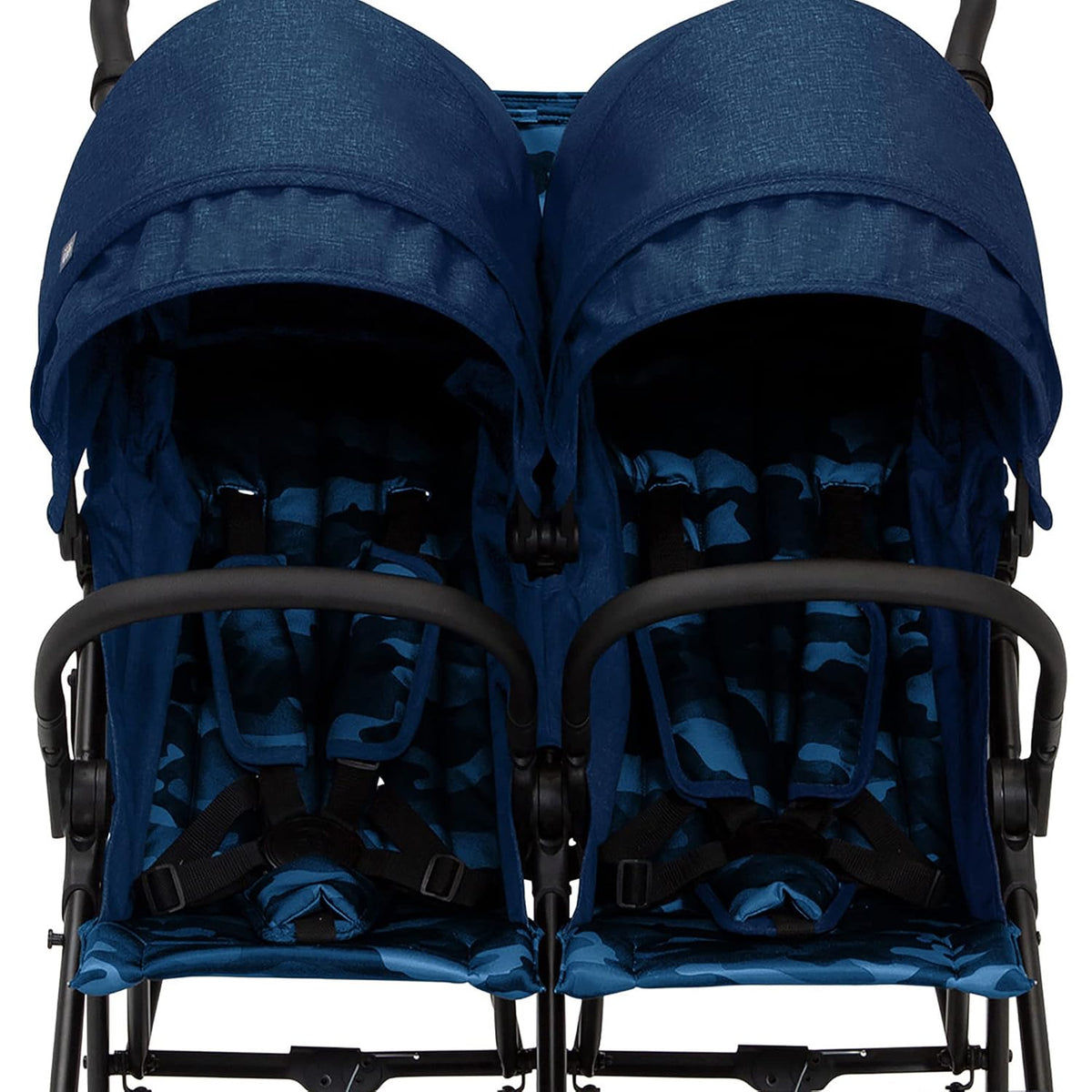 GAP babyGap Classic Side-by-Side Double Stroller - Lightweight Double Stroller with Recline, Extendable Sun Visors & Compact Fold - Made with Sustainable Materials, Navy Camo