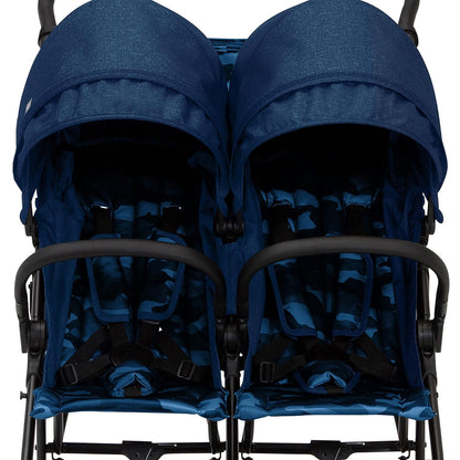 GAP babyGap Classic Side-by-Side Double Stroller - Lightweight Double Stroller with Recline, Extendable Sun Visors & Compact Fold - Made with Sustainable Materials, Navy Camo