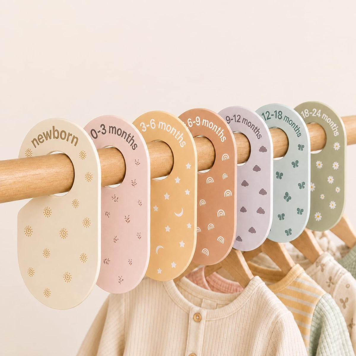 7 Pcs Baby Closet Size Dividers for Nursery Clothes Organizer, Boho