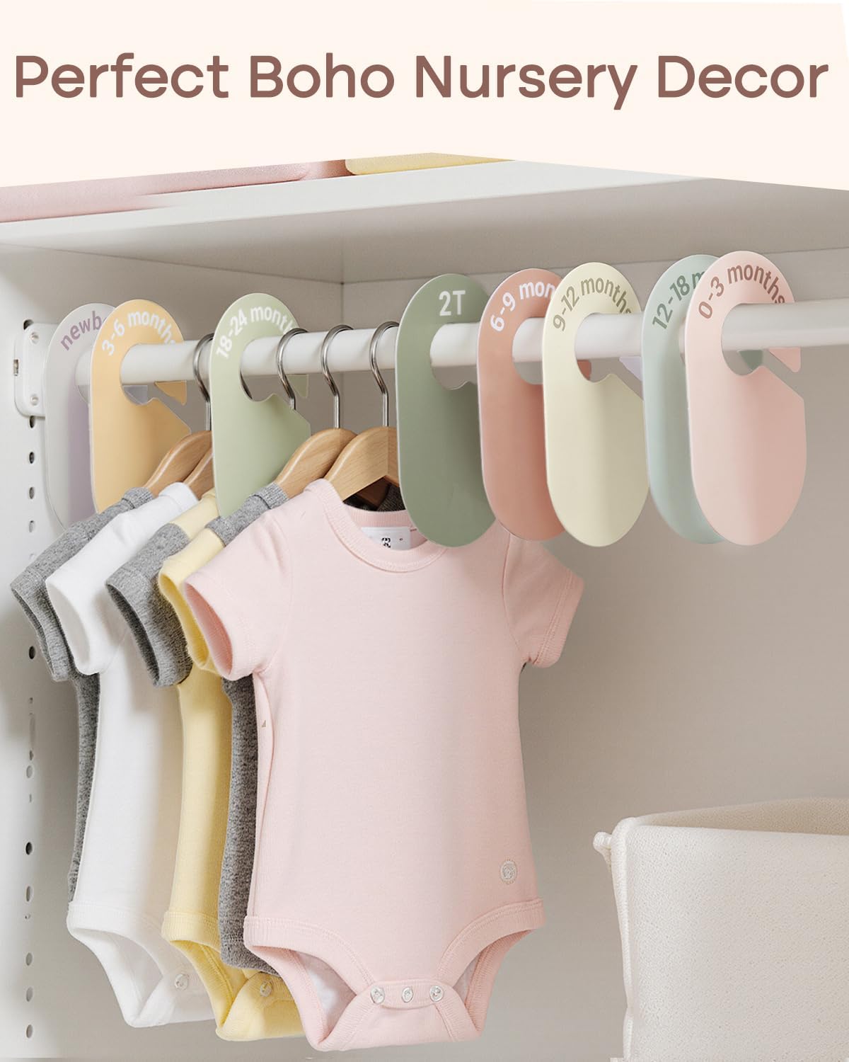 7 Pcs Baby Closet Size Dividers for Nursery Clothes Organizer, Boho