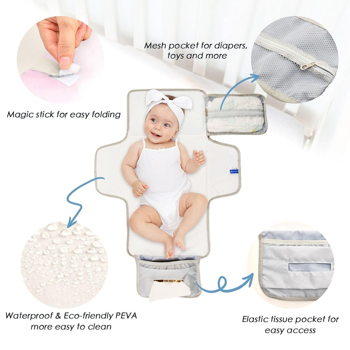 Bows Portable Diaper Changing Pad Waterproof Changing Pads