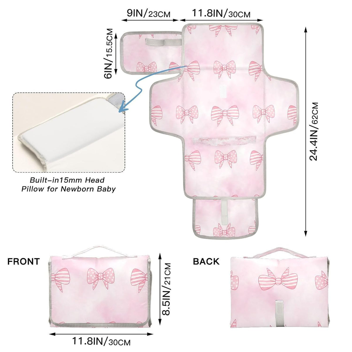 Bows Portable Diaper Changing Pad Waterproof Changing Pads