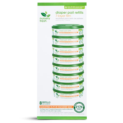 Nursery Fresh® Refill Rings for Diaper Genie® and ® Diaper Pails, Holds up to 2,176 Newborn Diapers, 8 Pack