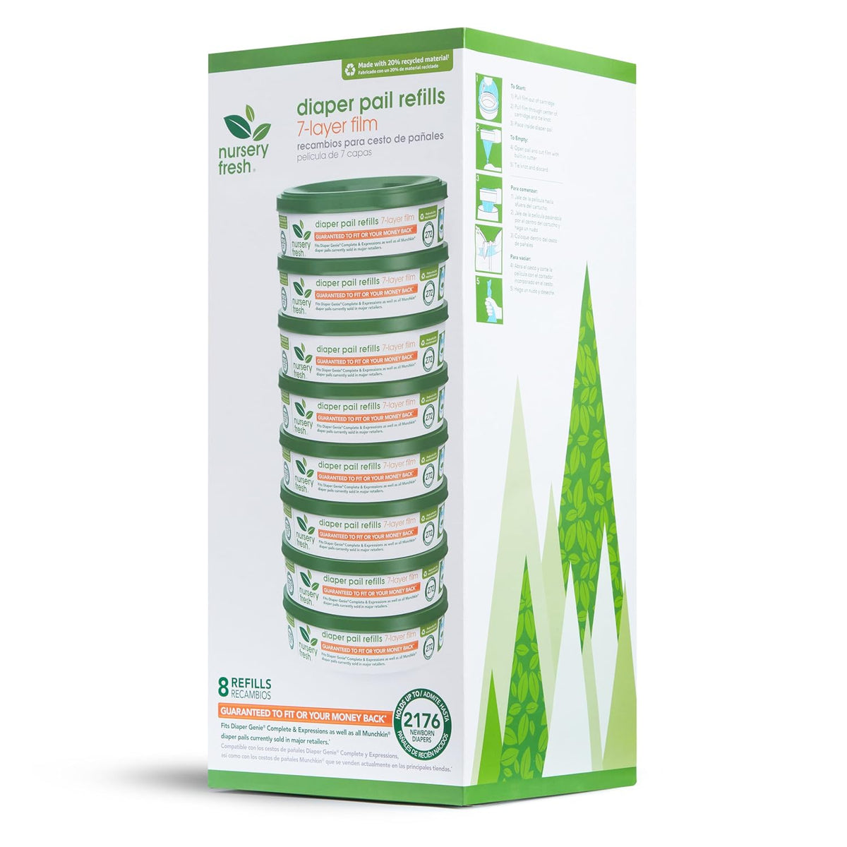Nursery Fresh® Refill Rings for Diaper Genie® and ® Diaper Pails, Holds up to 2,176 Newborn Diapers, 8 Pack