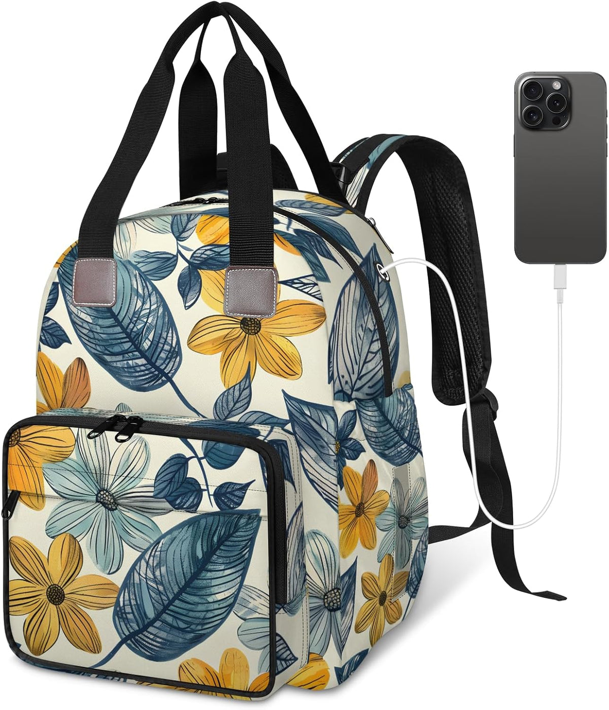 Colourful Leaves Diaper Bag Backpack for Travel, Waterproof Diaper Bag with Insulated Bottle Pockets & USB Port, Large Capacity Baby Bag for Moms & Dads
