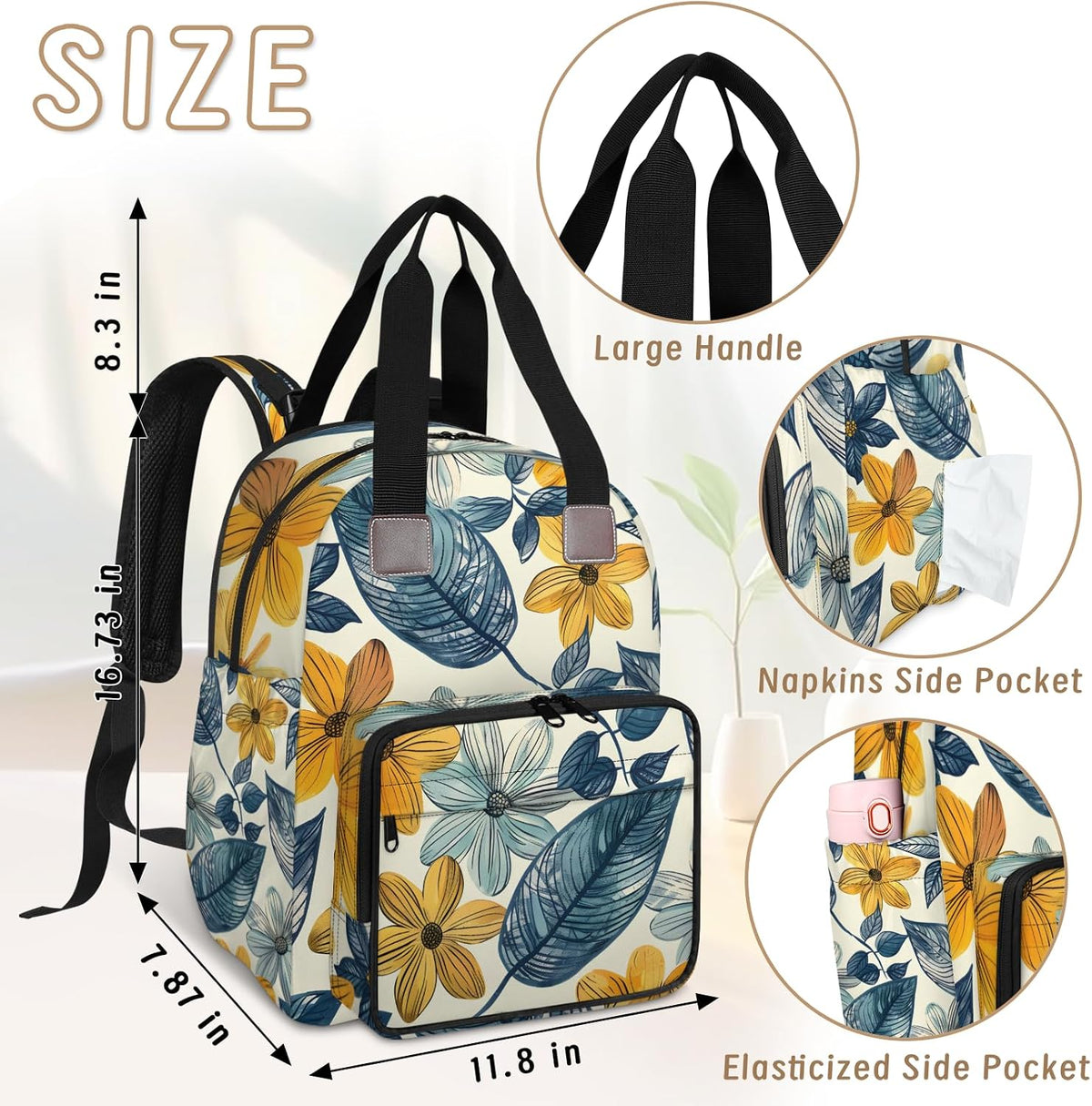 Colourful Leaves Diaper Bag Backpack for Travel, Waterproof Diaper Bag with Insulated Bottle Pockets & USB Port, Large Capacity Baby Bag for Moms & Dads