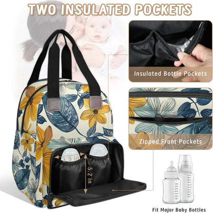 Colourful Leaves Diaper Bag Backpack for Travel, Waterproof Diaper Bag with Insulated Bottle Pockets & USB Port, Large Capacity Baby Bag for Moms & Dads