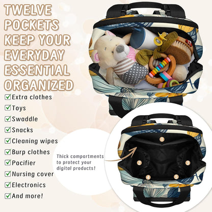 Colourful Leaves Diaper Bag Backpack for Travel, Waterproof Diaper Bag with Insulated Bottle Pockets & USB Port, Large Capacity Baby Bag for Moms & Dads