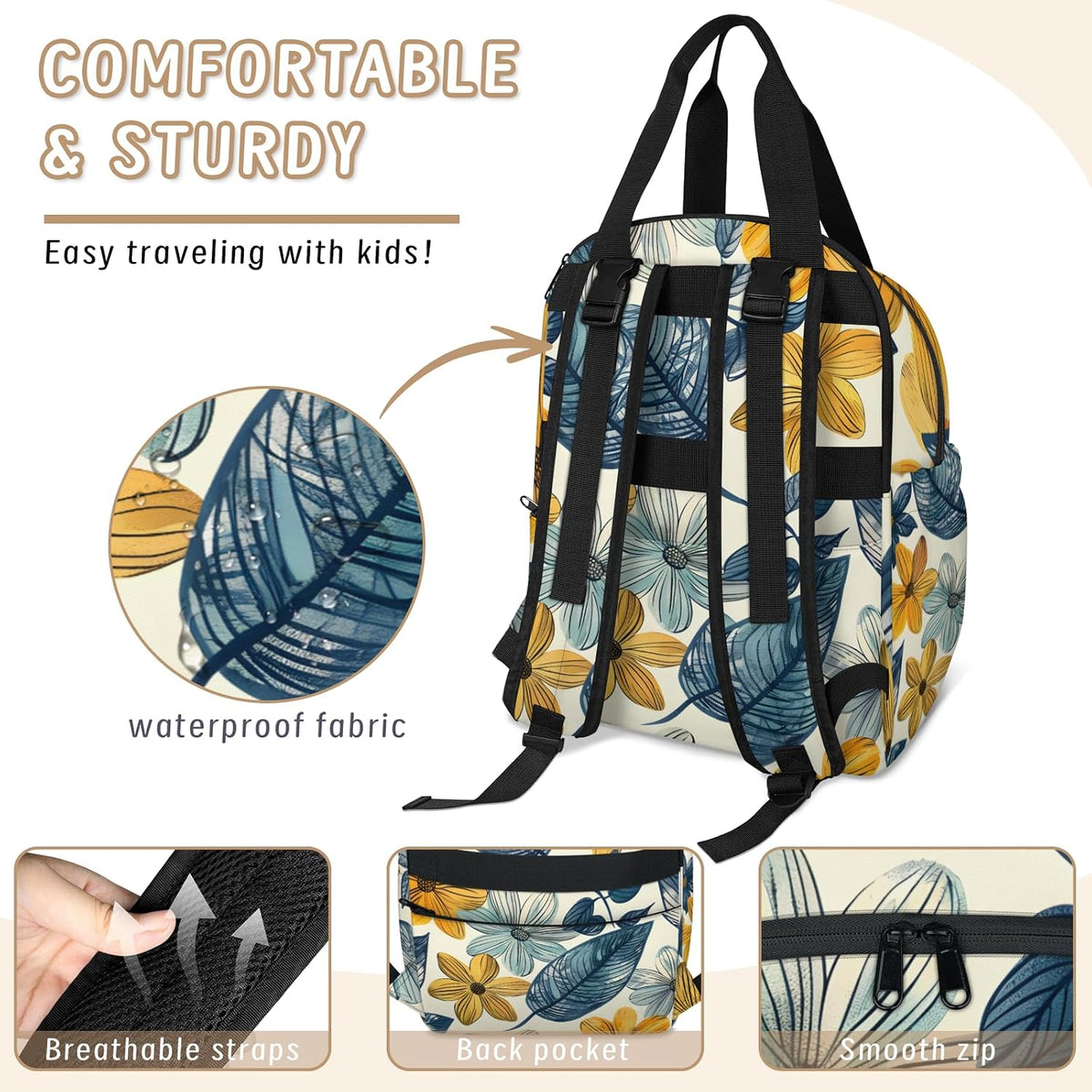 Colourful Leaves Diaper Bag Backpack for Travel, Waterproof Diaper Bag with Insulated Bottle Pockets & USB Port, Large Capacity Baby Bag for Moms & Dads