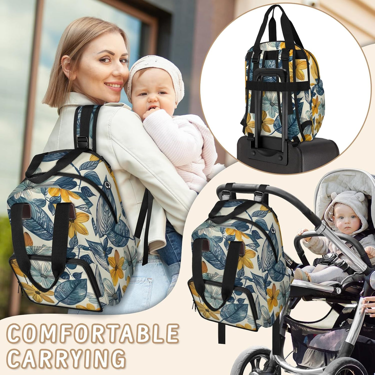 Colourful Leaves Diaper Bag Backpack for Travel, Waterproof Diaper Bag with Insulated Bottle Pockets & USB Port, Large Capacity Baby Bag for Moms & Dads