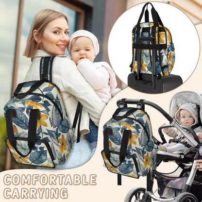 Colourful Leaves Diaper Bag Backpack for Travel, Waterproof Diaper Bag with Insulated Bottle Pockets & USB Port, Large Capacity Baby Bag for Moms & Dads