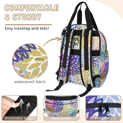 Colourful Leaves Diaper Bag Backpack for Travel, Waterproof Diaper Bag with Insulated Bottle Pockets & USB Port, Large Capacity Baby Bag for Moms & Dads