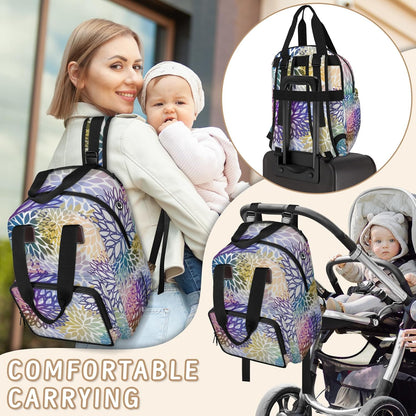 Colourful Leaves Diaper Bag Backpack for Travel, Waterproof Diaper Bag with Insulated Bottle Pockets & USB Port, Large Capacity Baby Bag for Moms & Dads