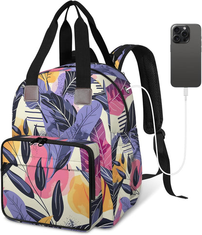 Colourful Leaves Diaper Bag Backpack for Travel, Waterproof Diaper Bag with Insulated Bottle Pockets & USB Port, Large Capacity Baby Bag for Moms & Dads