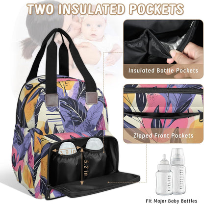 Colourful Leaves Diaper Bag Backpack for Travel, Waterproof Diaper Bag with Insulated Bottle Pockets & USB Port, Large Capacity Baby Bag for Moms & Dads