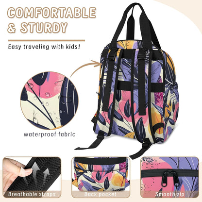 Colourful Leaves Diaper Bag Backpack for Travel, Waterproof Diaper Bag with Insulated Bottle Pockets & USB Port, Large Capacity Baby Bag for Moms & Dads