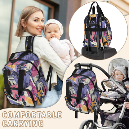 Colourful Leaves Diaper Bag Backpack for Travel, Waterproof Diaper Bag with Insulated Bottle Pockets & USB Port, Large Capacity Baby Bag for Moms & Dads