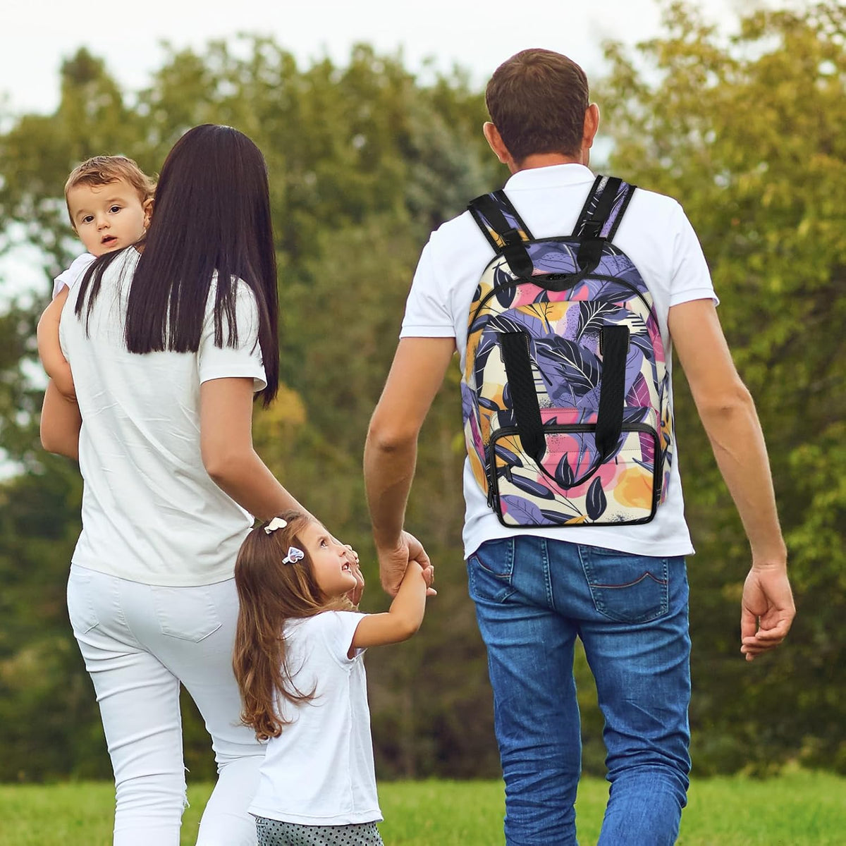 Colourful Leaves Diaper Bag Backpack for Travel, Waterproof Diaper Bag with Insulated Bottle Pockets & USB Port, Large Capacity Baby Bag for Moms & Dads