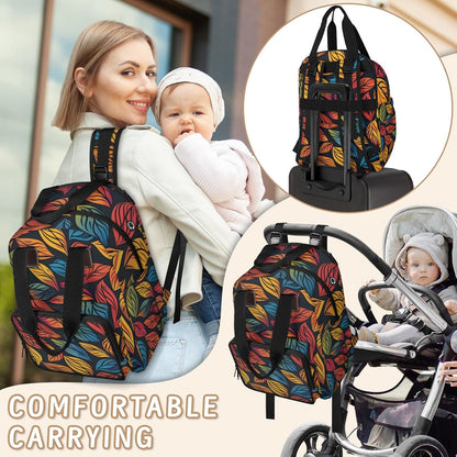 Colourful Leaves Diaper Bag Backpack for Travel, Waterproof Diaper Bag with Insulated Bottle Pockets & USB Port, Large Capacity Baby Bag for Moms & Dads